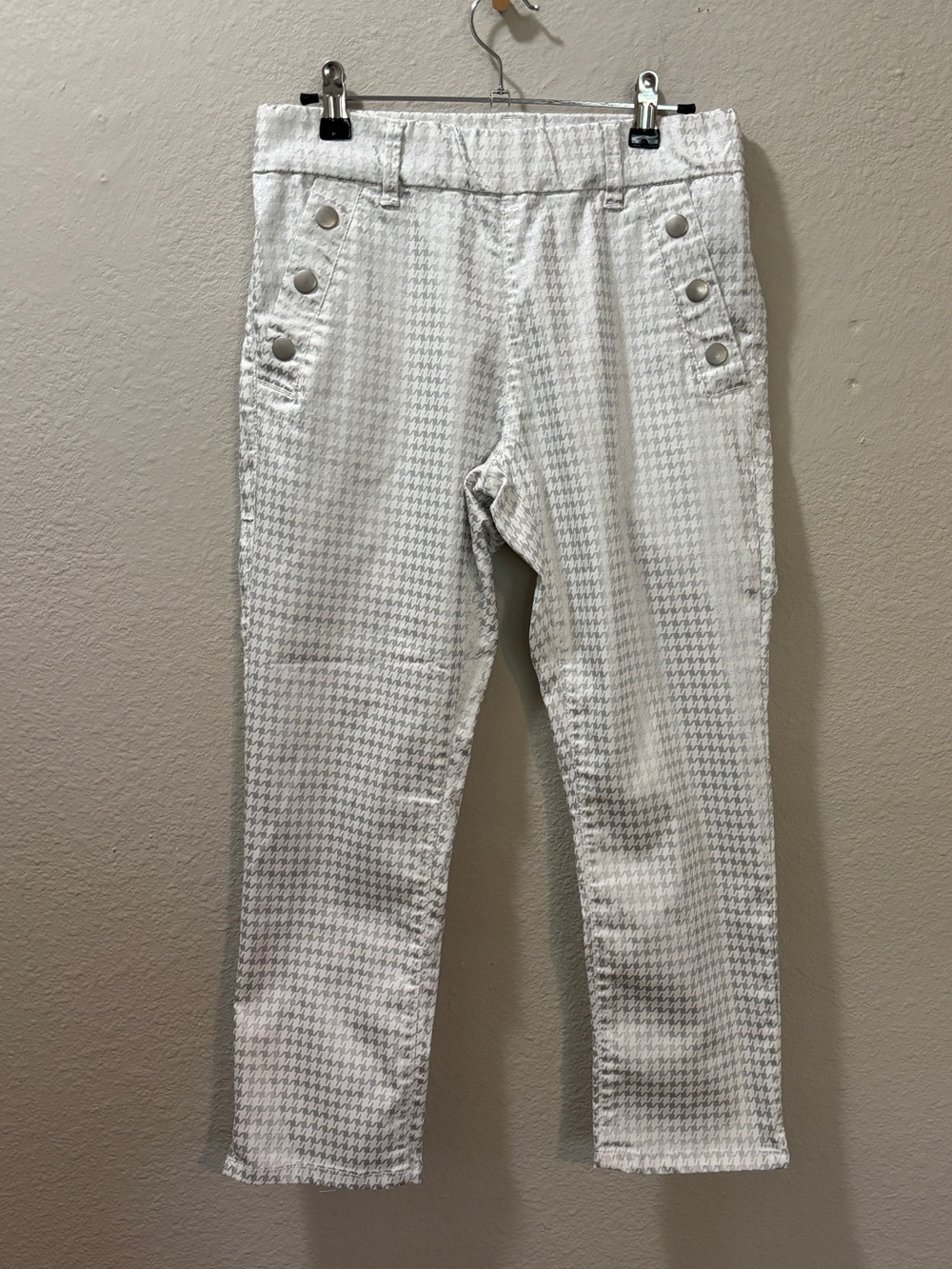 Bevy Flog Button Detail Metallic Houndstooth Skinny Pants Size 27